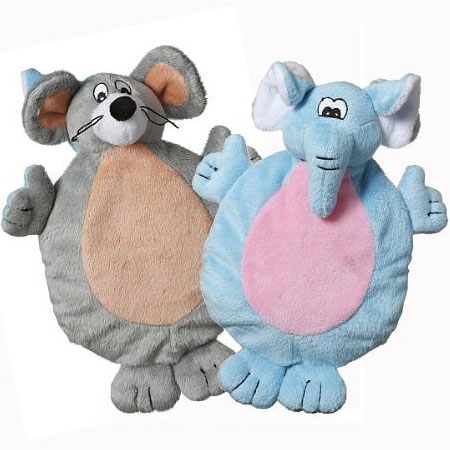 Multipet 2-Faced Crinkle Plush Dog Toys - Mouse - Elephant