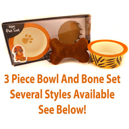 Metro Pet - 3 Piece Matching Bowl And Toy Set