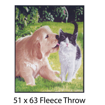 Dog Kissing Cat Fleece Throw