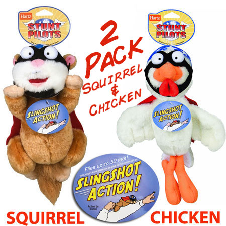 Stunt Pilots Sling Shot Dog Toys Chicken and Squirrel 2 Pack! Stunt Pilots Sling Shot Dog Toys Chicken and Squirrel 2 Pack!